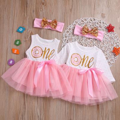 China Breathable Newborn Baby Princess Dress 1year Infant Birthday Dress Toddler Baby Donut Tulle Tutu With Headband for sale