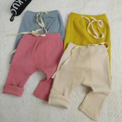 China Autumn Breathable Baby Clothes Candy Color Draw String Cotton Ribbed Baby Harem Pants for sale