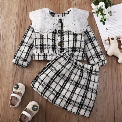 China Autumn Winter Toddler Kids Clothes Plaid Casual Coat Spring Short Skirt Teams Babies Clothing Sets for sale