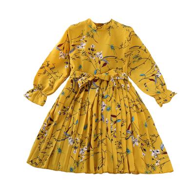 China Autumn Kids Children Clothes Breathable Long Sheath Floral Bowknot Chiffon Pleated Skirt Girls Dress Up Dress for sale