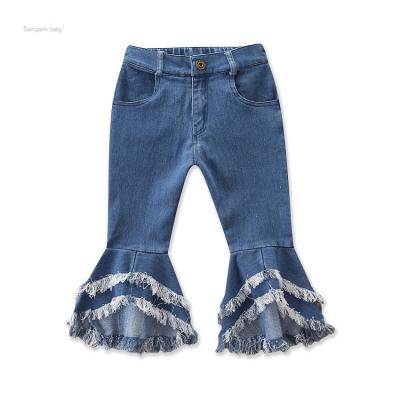 China Autumn Winter Spring Children Girls Clothing Tassel Breathable Pants Ruffles Rocket Jeans Kids Denim Pants for sale