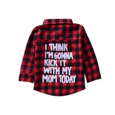 China Boutique Anti Shrink Kids Clothes Boy Girl Plaid Letter Turn Down Collar Long Sleeve Cotton Tops Kids T-Shirts for sale