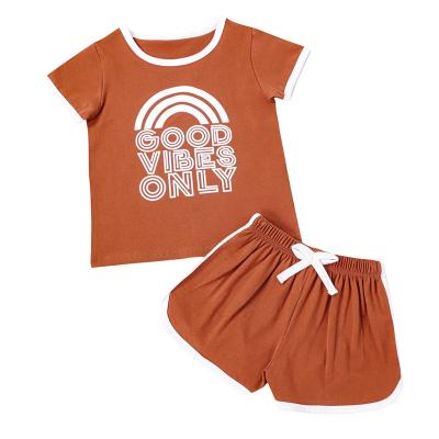 China Breathable Summer Toddler Baby Boy Clothes Set Letter Printed Short Sleeve Tops Cotton Shorts Kids Baby Outfits for sale