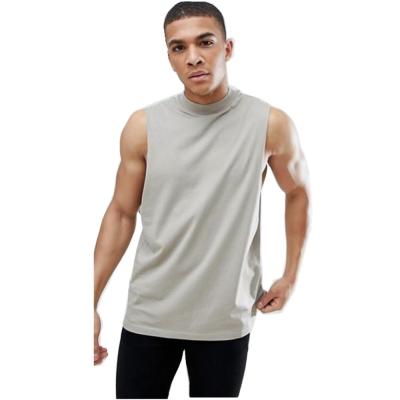 China Custom bodybuilding sleeveless singlet fitness t-shirt anti-pilling high neck ribbed men gym tank top for sale