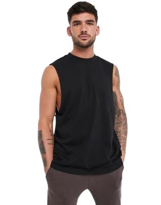 China Custom Black Mens 100 Cotton Singlet Print Anti-pilling Fashion Running Jogging Tank Top for sale