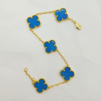 China Charm Fashion Factory Wholesale 925 Sterling Silver 18K Trendy Trendy Gold Plated Clover Bangle Jewelry Set for sale