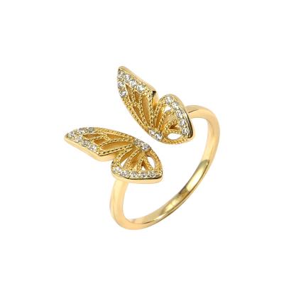 China Factory Wholesale 925 Sterling Silver Charm Gold FASHIONABLE Butterfly Engagement Jewelry Resizable Women's Ring for sale