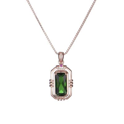 China Romantic Green Red Gemstone Charm Tourmaline Diamond Square Necklace Silver Women Jewelry Dangle 18k Rose Gold for sale