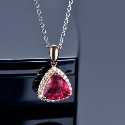 China Romantic Silver Necklace Sets Bamboo Necklaces Diamond Ruby Tourmaline Charm Triangle Pendant Fashion Women's 14k Gold Jewelry Wholesale for sale