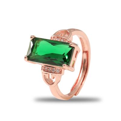 China ZIRCON Ring Jewelry 925 Sterling Silver Top Quality Gemstone Rose Gold Plated Resizable Women Green Rectangular Religious Wedding for sale