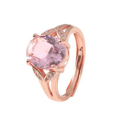 China Rose Gold Plated Resizable Resizable Women's Oval Rectangular Wedding Religious Top Quality Champagne ZIRCON Ring Jewelry for sale