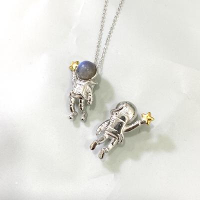 China Hiphop Can Wear Original 925 Sterling Silver Necklace Jewelry Robot Pendant Charm Men Astronaut and Women Necklaces Rope Chain for sale