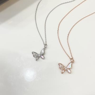 China CLASSIC Gold Plated Natural Charm Fritillaria Butterfly Pendant With Cubic Zirconia 925 Sterling Silver Necklace Jewelry Women Hollow for sale