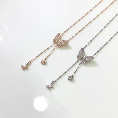 China Zircon 925 Sterling Silver Necklace Jewelry Women pendant butterfly diamond tassel sweater charm CLASSIC long chain for sale