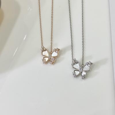 China Zircon 925 Sterling Silver Necklace Jewelry Women Fritillaria pendant double CLASSIC elegant natural butterfly charm for sale