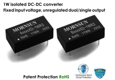 China Dual Output Unregulated DC DC Converter High efficiency Low ripple 1.5kVDC 1W for sale