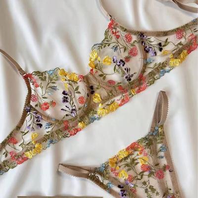 China Waist Support Women Underwear Hot Fashion Embroidered Color Floral Straps Gathering Sexy Lingerie Set for sale