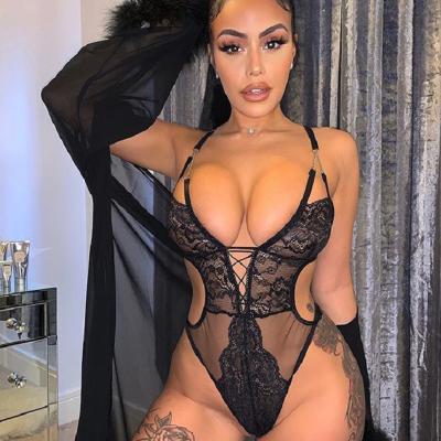 China Sexy Hot Selling Teddy Lingerie Bodysuits Metal Chain Strap Upper V-Neckline 2020 New Sexy Waist Support One-Piece For Women Sexy Lace 1pc/opp Bag Slightly for sale