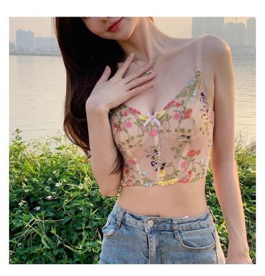 China Fishbone Suspender Breathable Dreamy Embroidered Vest Retro Style Underwear Outside Multi Wear Bra Breasted Underwear for sale