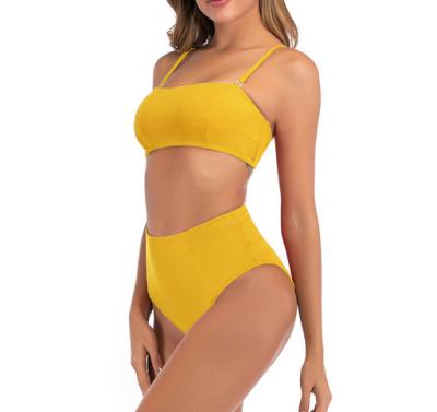 China 2022 New Fashion Solid Color Bandeau Top Luxury Bandeau High Waist Windproof Sexy Bikini Set for sale