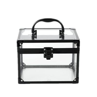 China Transparent Small Beauty Model Party Gifts 2022 DIY Vanity Clear Acrylic Aluminum Makeup Train Case for sale