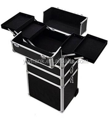 China Custom Open 3 In 1 Makeup Rolling Case On Wheel Artist Cosmetics Rolling Case for sale