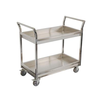 China High Quality Commercial Square Tube Hand Cart 2-Tier Stainless Steel Cart Kitchen Dining Cart for sale