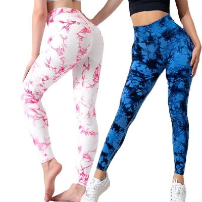 China Women's size crack! crack! Marble Control Breathable High Fitness Belly Dye Tie Butt Seamless Yoga Leggings Crac! crack! for sale