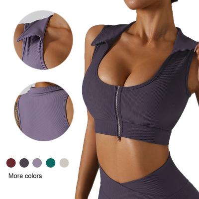 China New Design Breathable Front Zipper Fitness Women Yoga Sports Bra Gym Sports Bra Custom Made Workout Tank Top Vest for sale