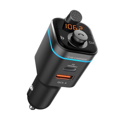 China Quick Charge Car FM Transmitter Car Charger Car MP3 Player Dual Directional Five-Way Button Charging PD and QC3.0 for sale