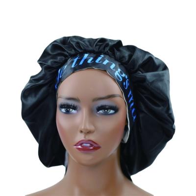 China Best Selling Image Designer Satin Bonnets Silk Fitted Reversible Sleep Hat Warmer Hood With Band for sale