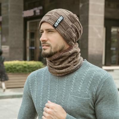 China COMMON Manufacturers Wholesale Custom Winter China Mens Thick Knitted Beanie Hat With Scarf for sale