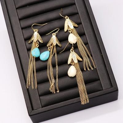 China Other Earrings White Metal Turquoise Turquoise Flower Shaped Tassel Earrings for sale