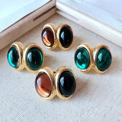 China Other retro exaggerated resin diamond ear clip curved three-dimensional green brown ear clip plated ear clip for sale