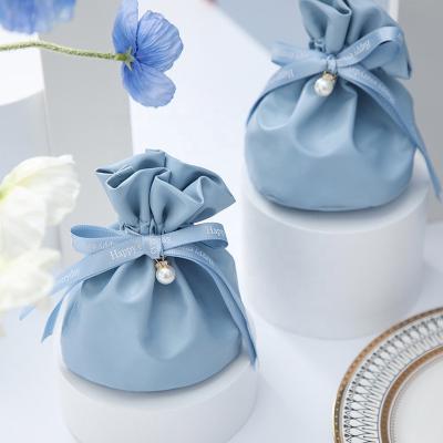 China Safety PU Pearl Leather Drawstring Bag Wedding Chocolate Gift Jewelry Pouch Pouches for sale