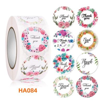 China Decorative Sticker Thank You Theme Flower Round Self Adhesive Stickers Handmade Gift Wrapping Label Tags Gifts Wrapping Accessories for sale