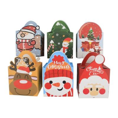 China Santa Snowman Elk Paper Snowman Recyclable Portable Handle Cartoon Theme Merry Christmas Apple Sweet Gift Packaging Box for sale