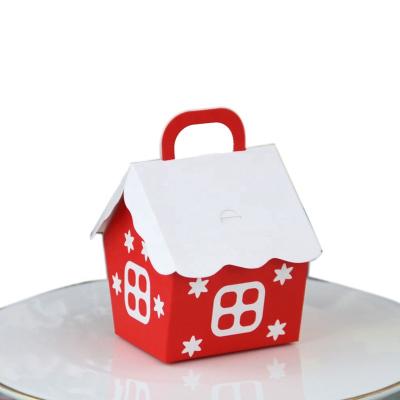 China Red Recyclable Christmas House Cookie Gift Candy Paper Packaging Box With Handle Favors Boxes for sale