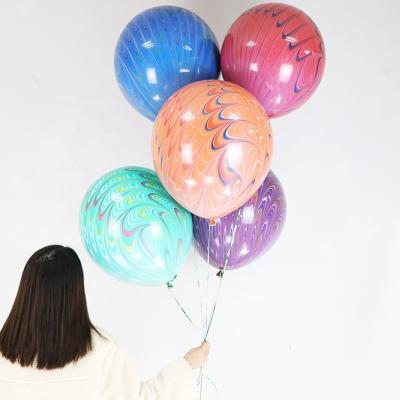 China Gift Toy 18inch Round Latex Balloons Peacock Tail Marble Balloon For Valentine's Day Wedding Party Decoration Supplies for sale