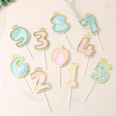 China Paper Foil Glitter Number Crown Cake Topper Decoration Happy Birthday Toppers for sale