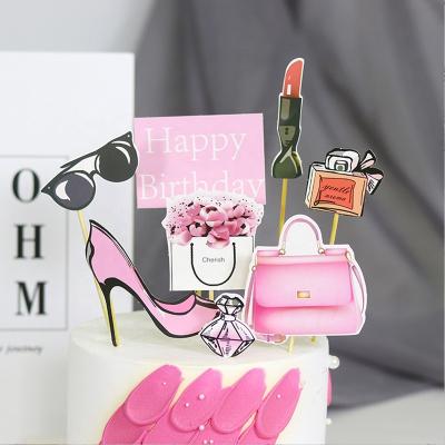 China 8 Pcs/Bags Cosmetic Paper Cake Topper Cupcake Baking Decoration Lady Lipstick Set Paper Fragrance for sale