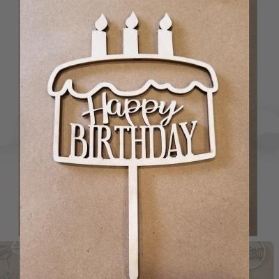 China Wooden Wooden Cake Topper Decoration Happy Birthday Toppers for Birthday Party Cake Decorating Supplies for sale