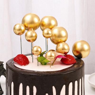 China Foam 5 Pcs / Pack Round Moss Ball Plug-in Gold Silver Cake Topper Decoration Tool for sale