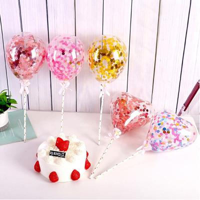 China 5 Inch Round Love Heart Latex Shape Transparent Cake Topper Decoration Glitter Latex Confetti Balloon Set for sale