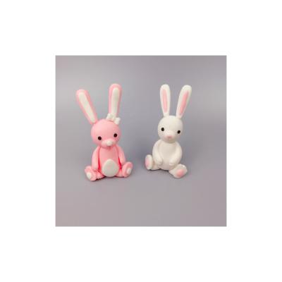 China Handmade Bunny Theme Long Ears Baking Clay Bunny Animal Cake Topper Handmade Polymer Dessert Decoration Long Ears for sale