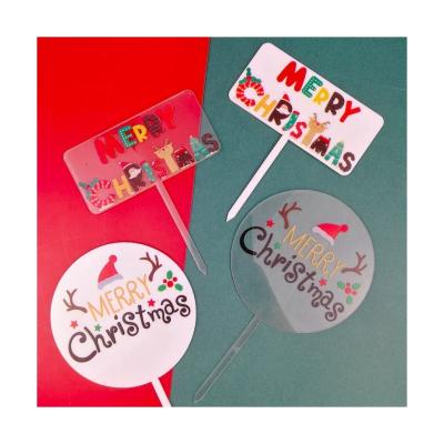 China Merry Christmas Series Christmas Tree Reindeer Hat Merry Christmas Series Decoration Colorful Printing Baking Acrylic Cake Topper for sale