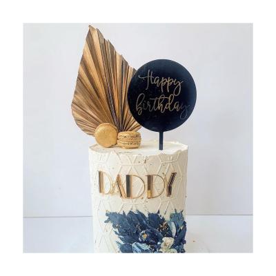 China Happy Birthday Gilding Baking Acrylic Cake Topper Happy Birthday Decoration Round Birthday Cake Topper for sale