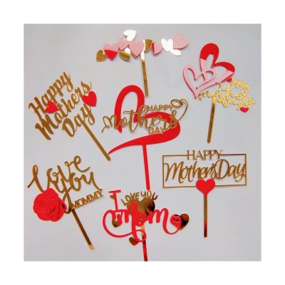 China Mother's Day Mother's Day Happy Type Acrylic Cake Topper Type I Love You Day Heart Topper Happy Mum Mum I Love You Double Layer Diy Double Layer for sale