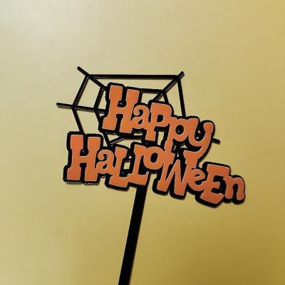 China Appy Halloween Elements Halloween Pumpkin Cobweb Skeletons Bat Acrylic Double-sided Cake Topper Halloween Cake Dessert Table Decoration Halloween Cake Topper diy diaper for sale