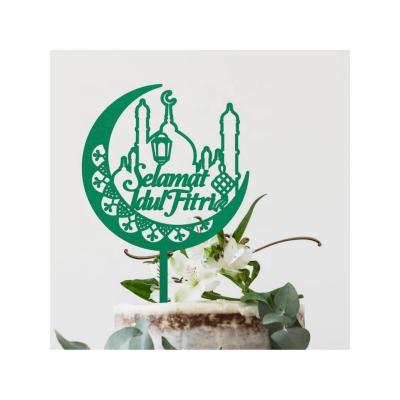 China Eid Mubarak Decoration Malay language congratulation cake decoration selamat laul fitri green acrylic caketopper for sale